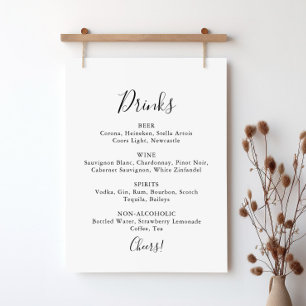 Poster Sinal de Menu de Bebidas de Casamento Minimalista 