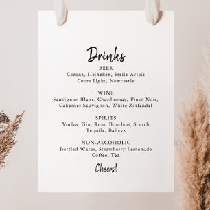 Poster Sinal de Menu de Bebidas de Casamento Moderno