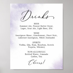 Poster Sinal de Menu de Bebidas de Casamento Roxo Lavag