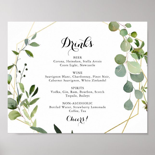 Poster Sinal de Menu de Bebidas de Casamento Tropical Dou (Frente)