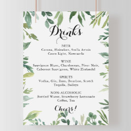 Poster Sinal de Menu de Bebidas de Casamento Verde Tropic