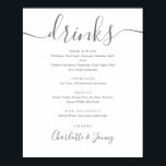 Poster Sinal De Menu De Bebidas De Script De Assinatura B<br><div class="desc">Este cartaz elegante de mendigo minimalista de bebidas é perfeito para a sua celebração de casamento. Projetado por Thisnotme©</div>