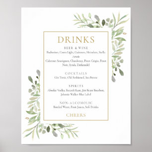 Poster Sinal de Menu de Bebidas de Vegetação em Aquarela