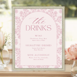 Poster Sinal de Menu de Bebidas para Chá de Noiva Rosa El