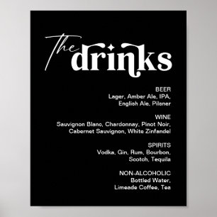 Poster Sinal de Menu de Bebidas Pretas para Casamento