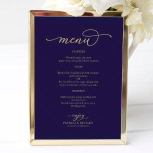 Poster Sinal de Menu de Casamento Azul Marinho com Letra 