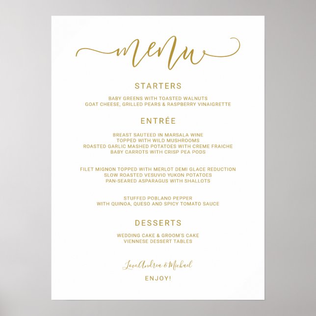 Poster Sinal de Menu de Casamento - Caligrafia Saltitante (Frente)