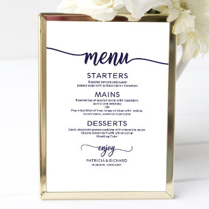 Poster Sinal de Menu de Casamento Chic Azul Marinho Calig