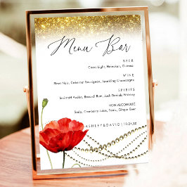 Poster Sinal de Menu de Casamento Elegante Glitter Poppy