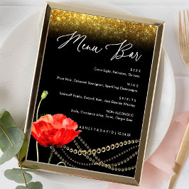Poster Sinal de Menu de Casamento Elegante Glitter Poppy