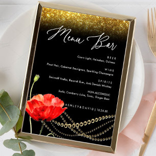 Poster Sinal de Menu de Casamento Elegante Glitter Poppy 