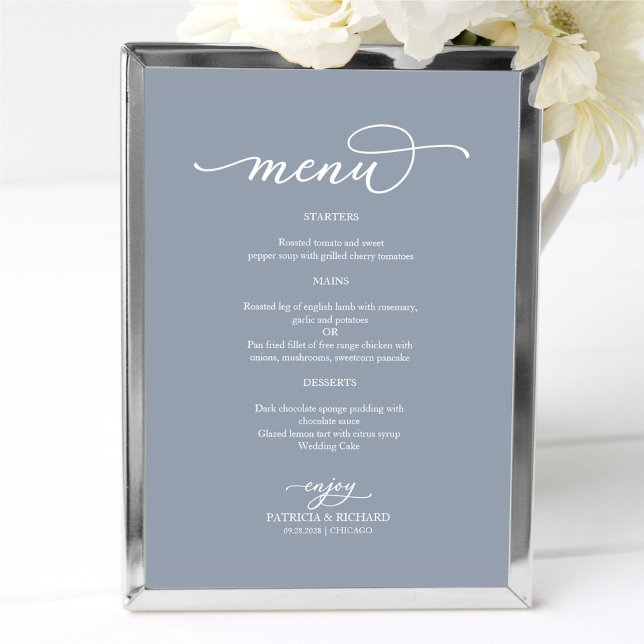 Poster Sinal de Menu de Casamento em Azul Empoeirado com  (Criador carregado)