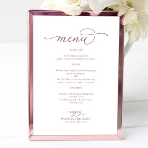 Poster Sinal de Menu de Casamento em Grafite Rosa Elegant