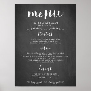 Poster Sinal de Menu de Casamento em Quadro Negro Rústico