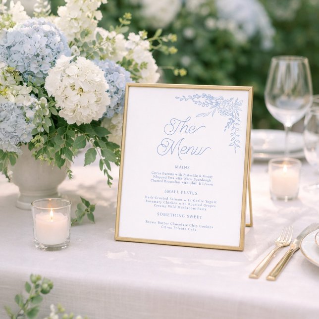 Poster Sinal de Menu de Casamento Hortênsia Azul Francês (Criador carregado)