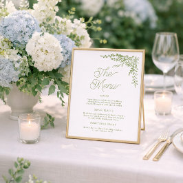 Poster Sinal de Menu de Casamento Hortênsia Verde Sálvia