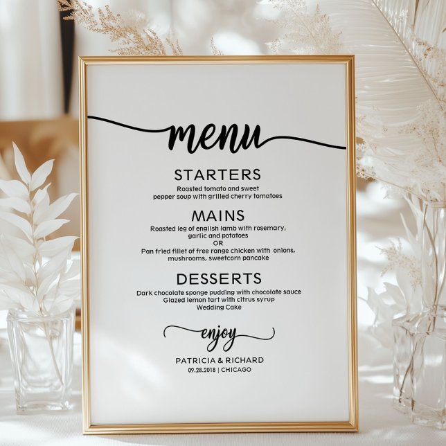 Poster Sinal de Menu de Casamento Rústico Chique Caligraf (Criador carregado)