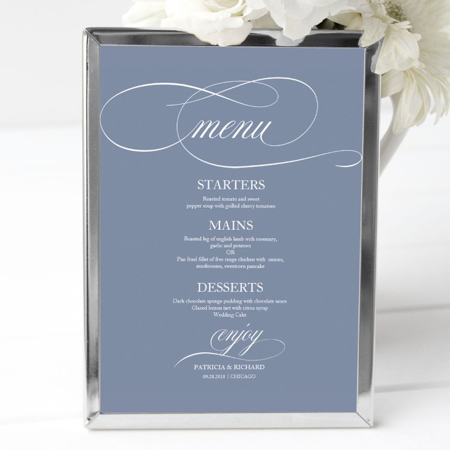 Poster Sinal de Menu de Casamento Simples Azul Empoeirado (Criador carregado)