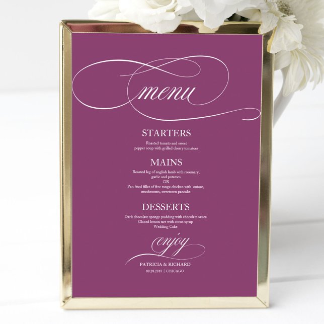 Poster Sinal de Menu de Casamento Simples Elegante Rosa C (Criador carregado)