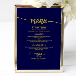 Poster Sinal de menu de casamentoMarinho Dourado chic Cal