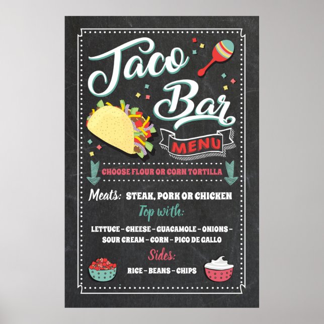Poster Sinal de Menu de Festa Taco Bar (Frente)