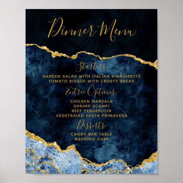 Poster Sinal de Menu de Mesa de Casamento em Ágata com Fo (Frente)