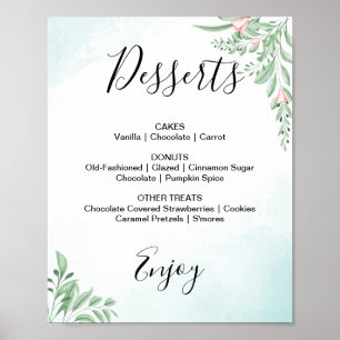 Poster Sinal de Menu de Sobremesa de Casamento em Azul Em
