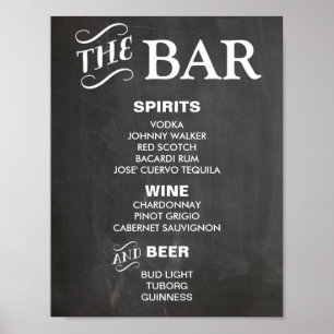 Poster sinal de MENU DO BAR para casamento e recepção de