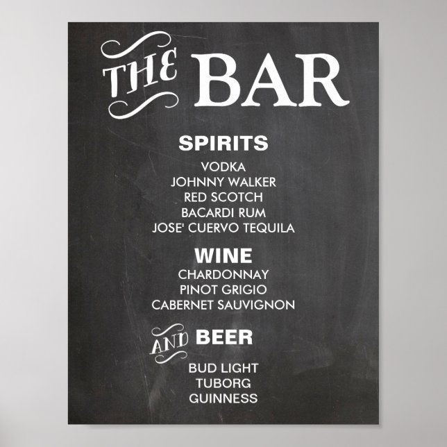 Poster sinal de MENU DO BAR para casamento e recepção de  (Frente)