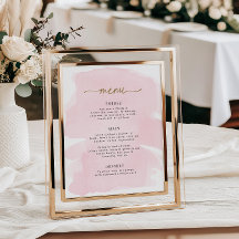 Sinal de Menu Dourado Aquarela Rosa