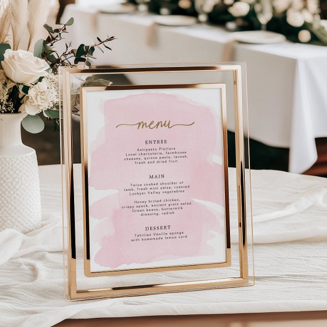 Poster Sinal de Menu Dourado com Aquarela Rosa (Criador carregado)