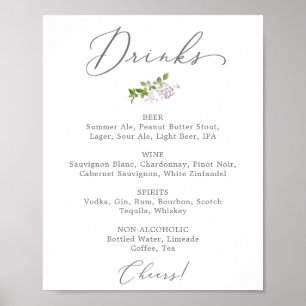 Poster Sinal de Menu Drink Rustic Lilac Wedding