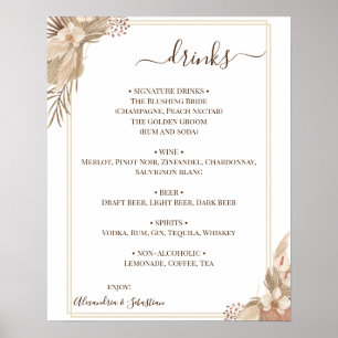 Poster Sinal de Menu Drinks de Casamento Floral