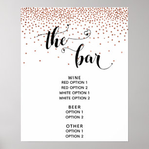 Poster Sinal de Menu "O Bar" com Coração e Confetes de Co