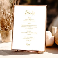 Sinal de Menu Simples Elegante de Bebidas Douradas