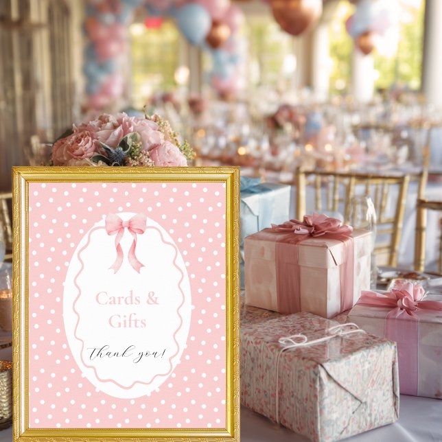 Poster Sinal de Mesa Bebê Menina Pontos de Laço Rosa Chá  (Criador carregado)
