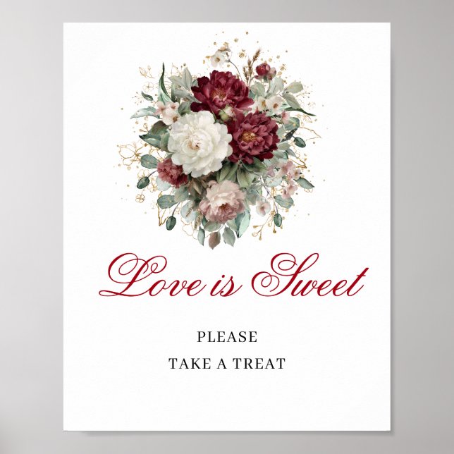 Poster Sinal de Mesa Boho Blush Burgundy Love is Sweet  (Frente)