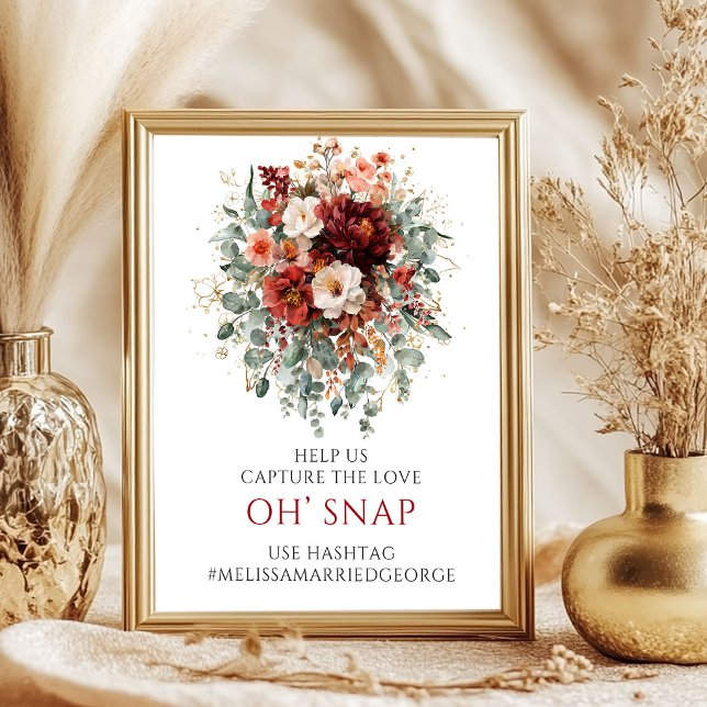 Poster Sinal de Mesa Boho Burgundy Floral de Outono Oh Sn (Boho Burgundy Fall Floral Oh Snap Tabletop Sign

)