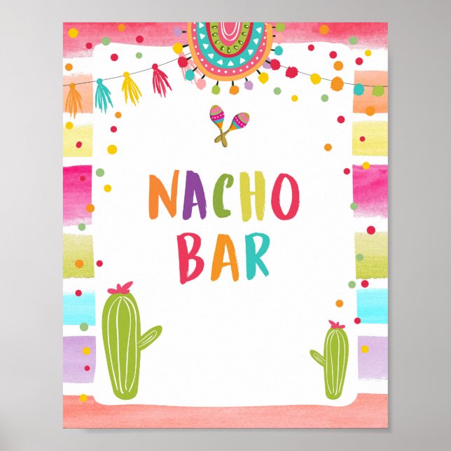 Poster Sinal de Mesa Comida Mexicana Nacho Bar Cactus Fie (Frente)
