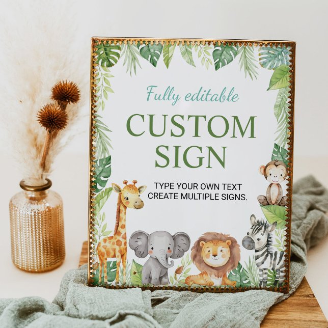 Poster Sinal de Mesa de Animais Safari (Criador carregado)