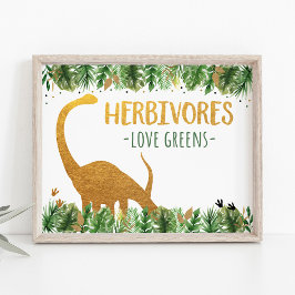 Poster Sinal de Mesa de Aniversário do Dinosaur Herbivore