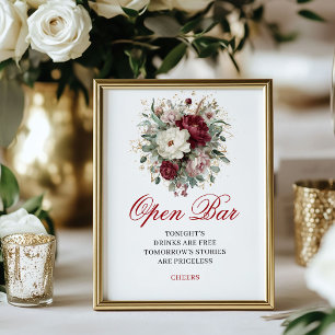 Poster Sinal de Mesa de Bar Aberto Burgundy Blush de Desi