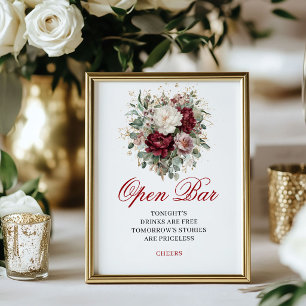 Poster Sinal de Mesa de Bar Aberto com Verde Burgundy Blu