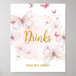 Poster Sinal de Mesa de Bebidas Rosa e Douradas de Aniver