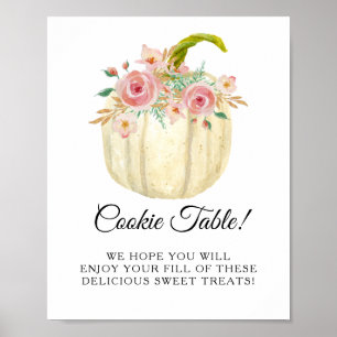 Poster Sinal de Mesa de Biscoito de Pumpkin Rosa Rosa Bor