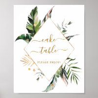 Sinal de Mesa de Bolo de Folhas Tropicais