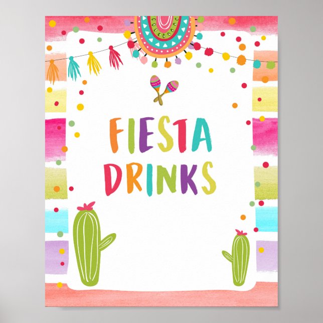 Poster Sinal de Mesa de Cacto de Bebida Fria Mexicana Fie (Frente)