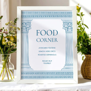 Poster Sinal de mesa de canto de comida em azul