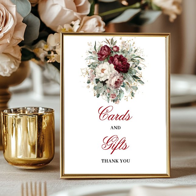 Poster Sinal de Mesa de Cartões e Presentes Chic Blush Bu (Chic Blush Burgundy Cards and Gifts Tabletop Sign)