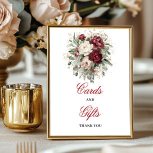 Poster Sinal de Mesa de Cartões e Presentes Rosa e Borgon